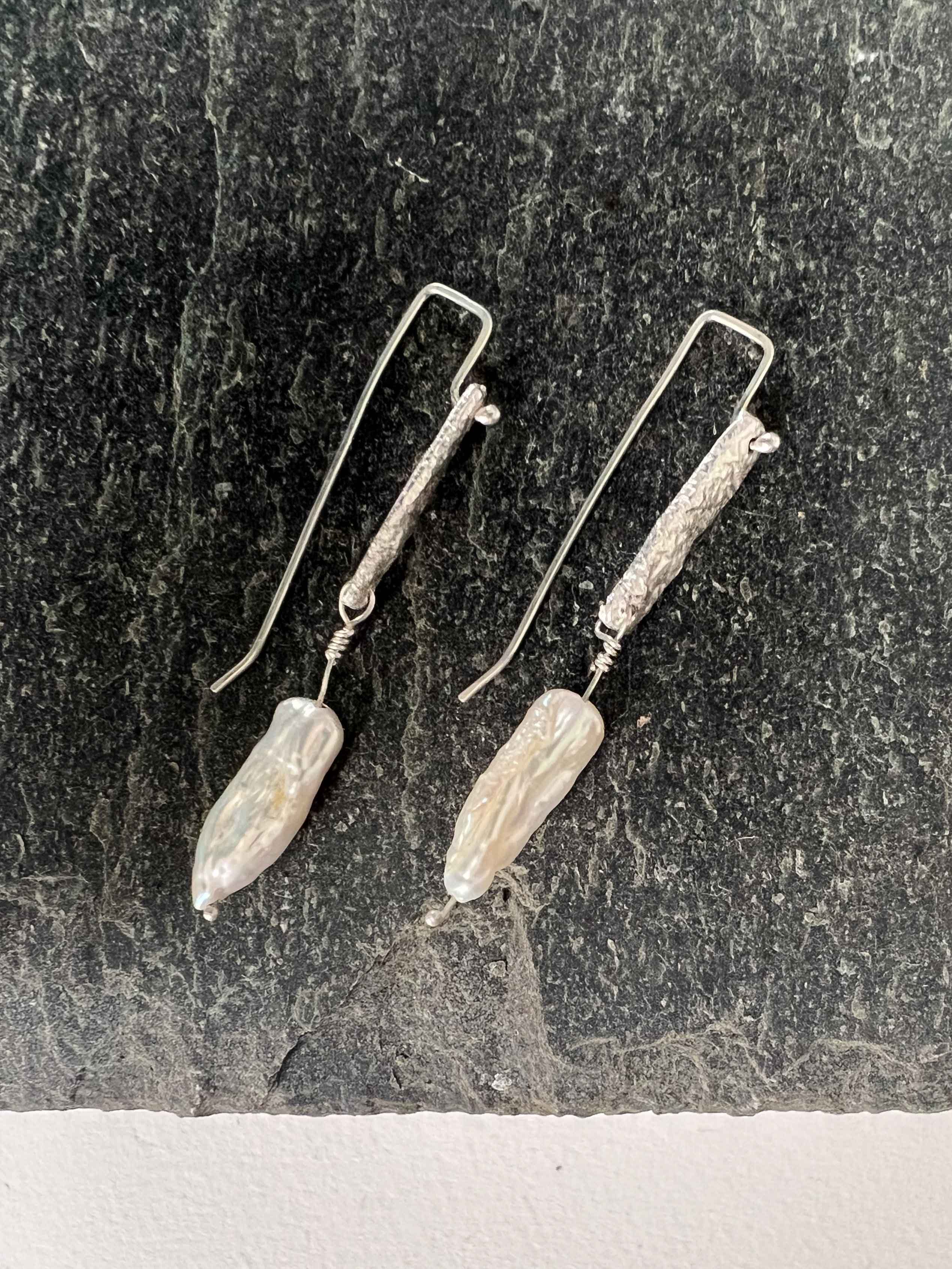 Pearl and Silver Granite Earrings